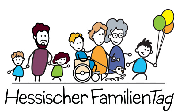 Logo Hessischer Familientag - Menschengruppe mit Schriftzug 